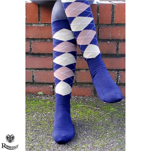 Rhinegold Fully Cushioned Sole Long Riding Socks    Super Stretchy   10 Colours - Picture 7 of 21