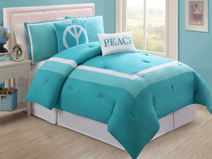 Full Size Comforter Set Bedding Turquoise Blue Peace Sign