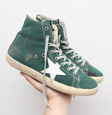 Men's Golden Goose GGDB FRANCY High Top Denim Sneakers Green Men's Golden Goose GGDB FRANCY High Top Denim Sneakers Green