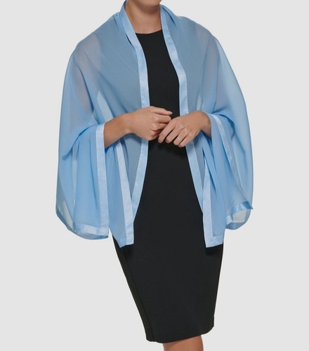 Calvin Klein Women's Blue Elegant Satin-Trim Chiffon Evening Wrap Scarf