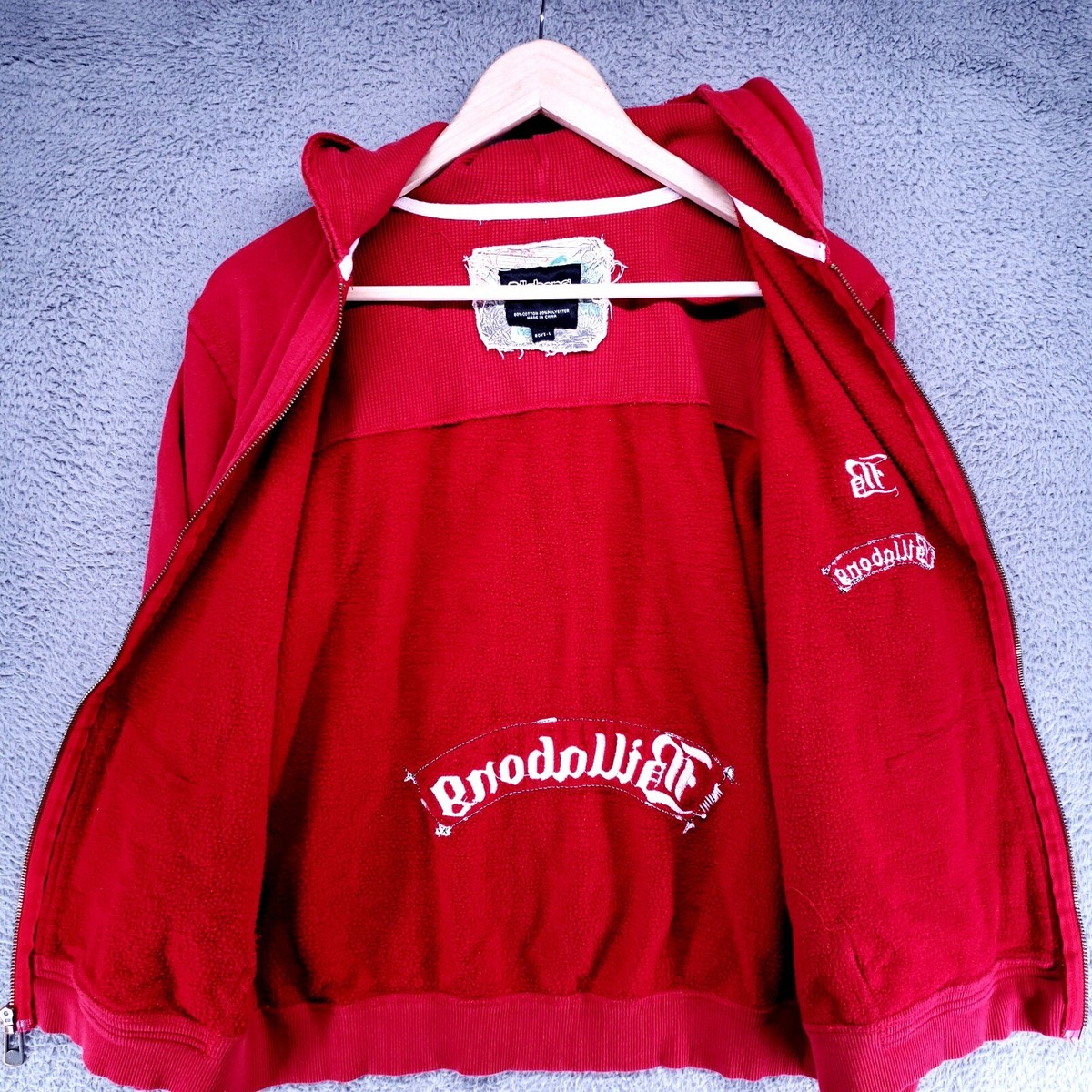 BILLABONG Boy's Large Red Full Zip Hoodie Sweatshirt Skull