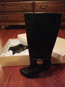 michael kors black boots with gold zipper