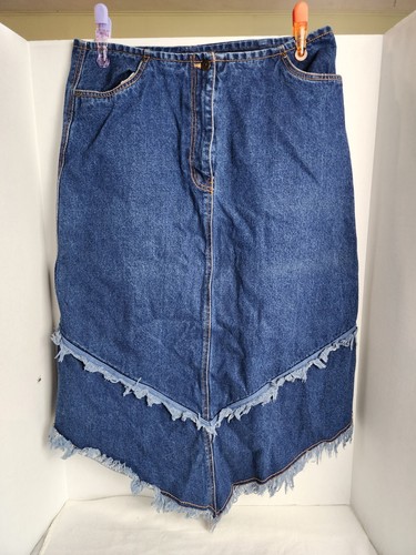 Denim Maxirock Juke Box Damengröße 15/16 roh ausgefranster V-Saum 100 % Baumwolle Priority - Bild 4 von 15