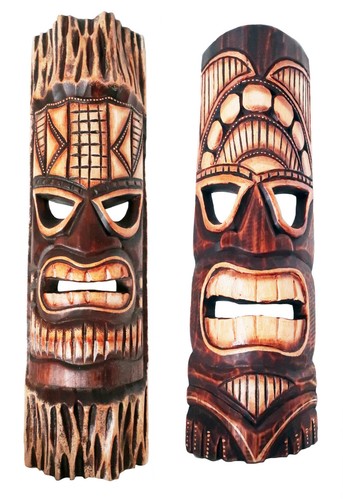 TIKI Mask Wooden Wall Plaque 50cm Hand Carved & Painted SURFER/ MAORI STYLE new - Picture 12 of 15