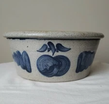 Vintage Primitive 1987 Rowe Pottery Stoneware Serving Bowl Apple Fruit 9"