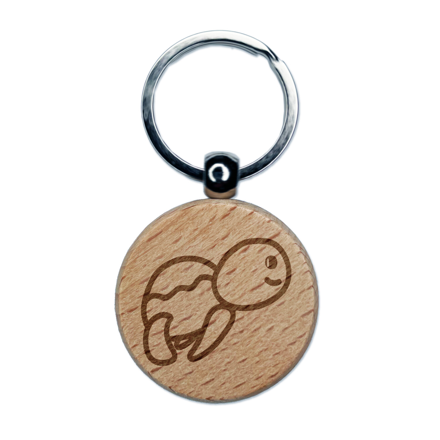 Turtle Swimming Doodle Engraved Wood Round Keychain Tag Charm