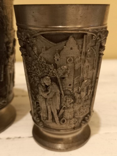 Rein zinn ETAIN pur 95% coppia bicchieri anni 40' Germany - Foto 8 di 12
