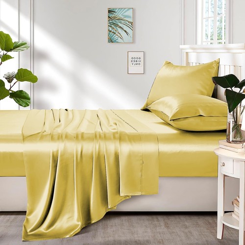 Silk Satin Sheets, 4-Piece Full Size Satin Bed Sheet Set with Deep Pockets - Picture 46 of 113