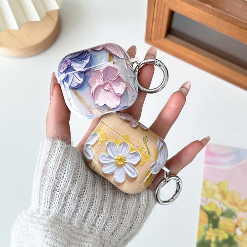 For Apple Airpods Pro / Pro 2 Flower Case Shockproof TPU Cover with Keyring