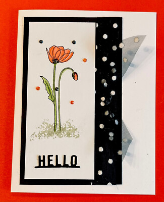 4 Stampin Up! Hello Painted POPPIES Kit Greeting Card Felt Dots  Ribbon