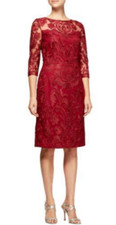 Alex Evenings Dress 12 Red 3/4 Long Sleeve Wedding Cruise Party Washable