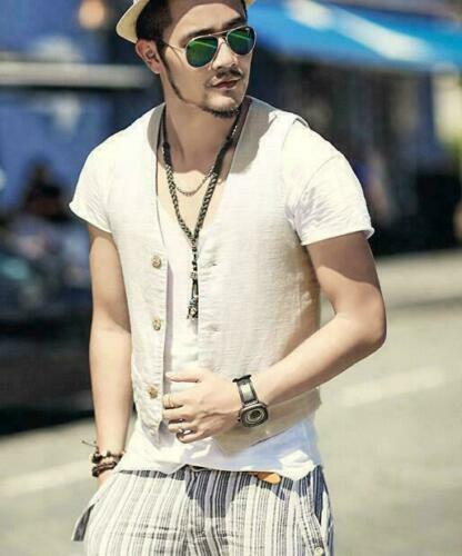 Chalecos de verano para hombre con cuello en V de algodón y lino sin mangas chalecos finos calce ajustado lino - Imagen 14 de 14