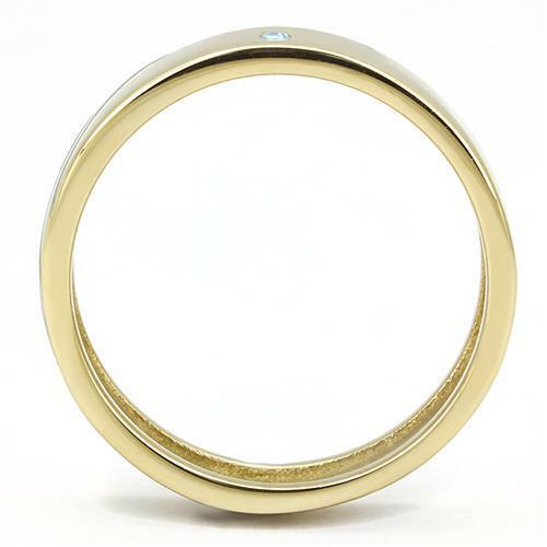 Mens 5mm ring band 6mm steel thumb wedding signet two tone aquamarine cz 3267 - Picture 3 of 4