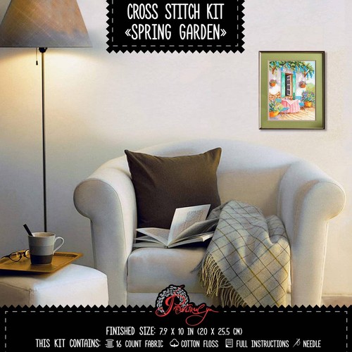 Spring Garden Counted Cross Stitch Kit - DIY Embroidery Landscape Floral Design - Picture 8 of 9