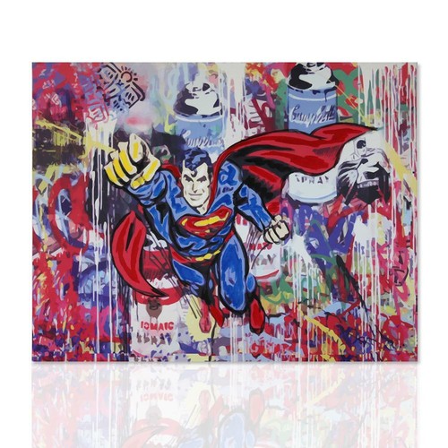 Quadro Superman Art Stampa su tela Supereroi Effetto Dipinto Pittura Art Canvas - Foto 1 di 6