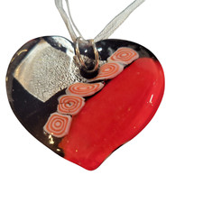 Handcrafted Art Glass Necklace Heart Pendant Black Red 1.5"x 1.75" No Chain NEW