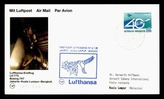 DR WHO 1989 INDONESIA LUFTHANSA PRIMER VUELO A KUALA LUMPUR MALASIA S02564