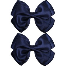 4.5 Hair Bows Clips Women Girls Grosgrain Ribbon Alligator Clips Navy Blue