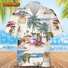 Bulldog Boston Terrier Summer Beach Dog Breed 3D Print On Hawaiia