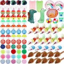 Lenwen 100 Pcs Cat Toys Set Bulk Cat Fur Mice Toys Variety Plastic Ball with ...