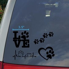 Paw Decals 4 Pack: Dog Paws, Love with a Paw, Paw Heartbeat, Paw Prints Blac...