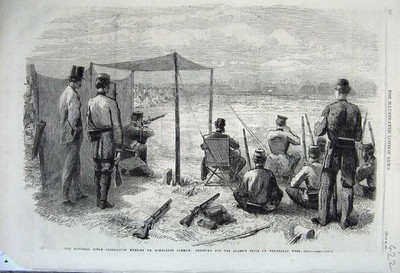 Original alter antiker Druck 1861 Rifle Association Wimbledon Common Shooting Men