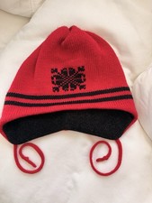 Obermeyer Women s Knit Winter Hat Fleece Lined Red Black Ear Flap One Size