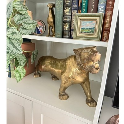 Vintage Large Solid Brass Bengal Tiger Sculpture | 30'' Roaring Tiger