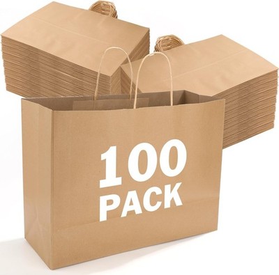 Bolsas Papel Kraft Grandes con Asas 100PCS 16x6x12 para Compras