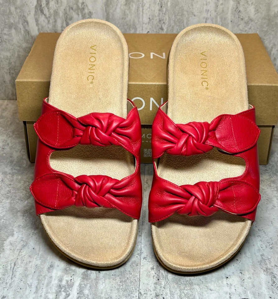 Vionic Elara Red Adjustable Slides Sandals 8.5M Arch Support Orig $129 - Image 2 of 4