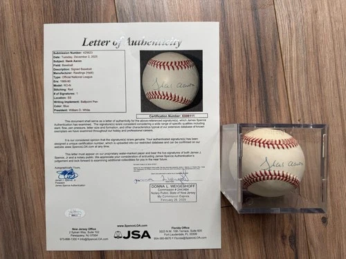 Hank Aaron Braves Signed Baseball with JSA LOA