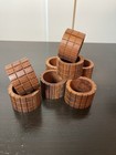 VTG 8 Dark Wooden Checkered Round Square Carved Napkin Rings 1.75”x 1” Retro