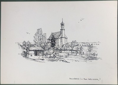 Palmberg - Original-Tusche-Zeichnung von Karl S. Bauer-Oltsch