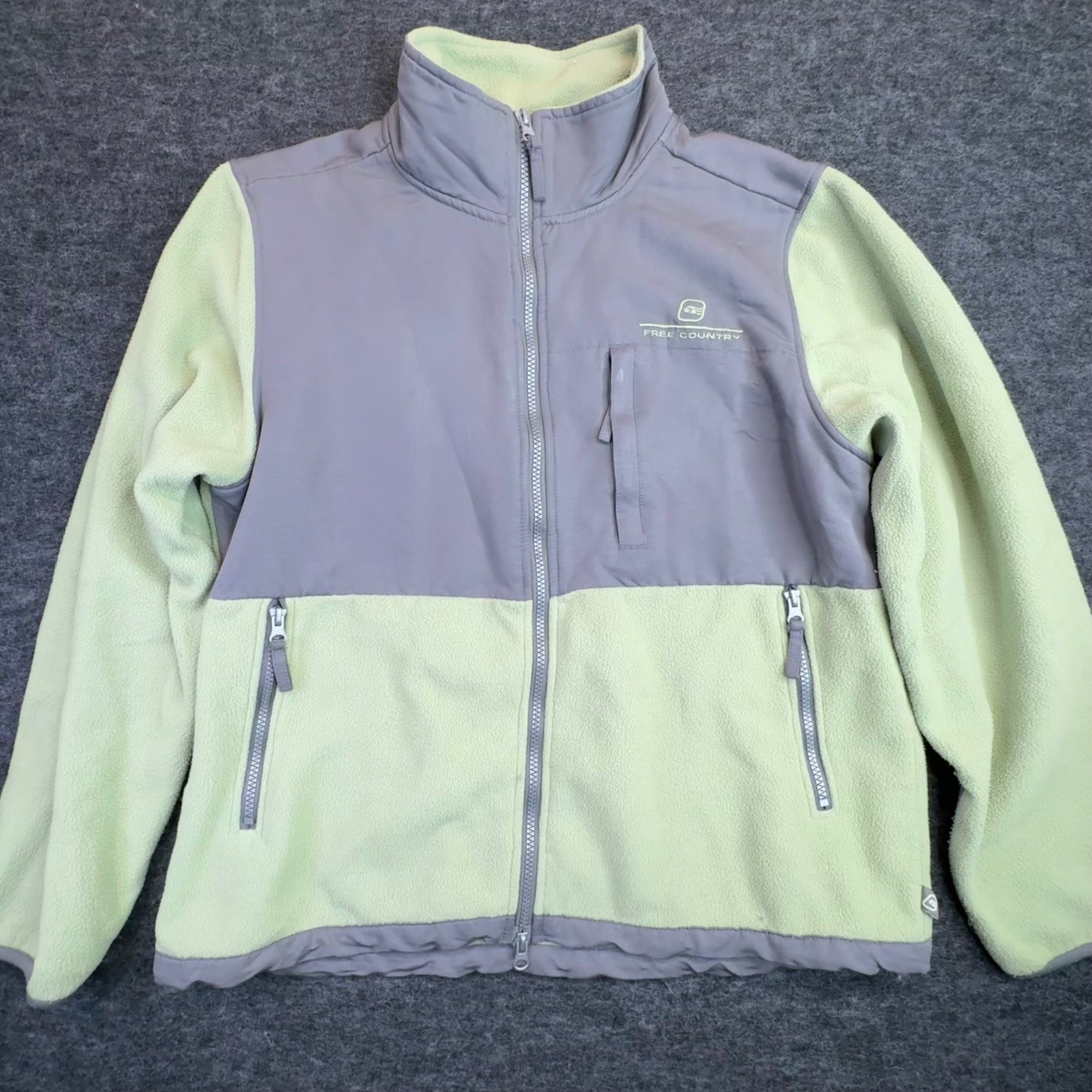 Free Country Fleece Jacket Mens Large Green Gray Full Zip Colorblock Mock Neck