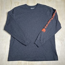 Carhartt Long Sleeve Men  s Medium Gray Loose Fit Graphic Logo Tee