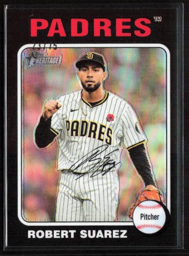 2024 Topps Heritage High Number Robert Suarez 23/75 Black Refractor Card #714