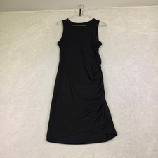Sleeveless Black Ruched Side Tulip Hem Knit Bodycon Dress Crew Neck 35in Length