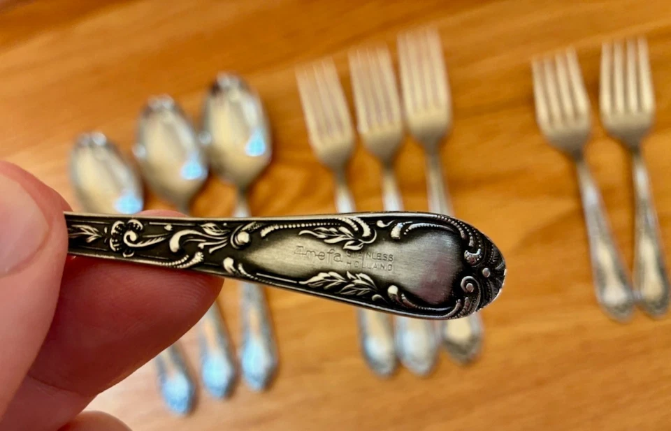 AFS1 Amefa 餐具 9 件不锈钢卷轴缎面手柄荷兰叉勺子 — 第 2/2 张图片