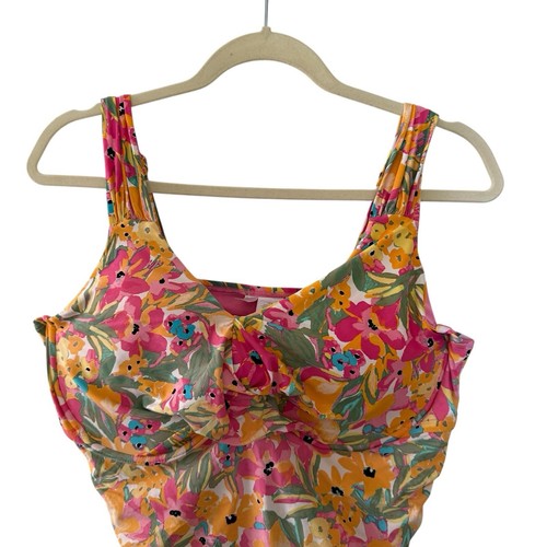 Anne Cole Floral Tankini Swimsuit Top Size 18W Pink Orange Underwire Ruching - Picture 3 of 17