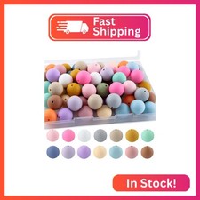 Sunrony 64Pcs 19mm Silicone Beads for Keychain Making, Mixed Color Round Silicon