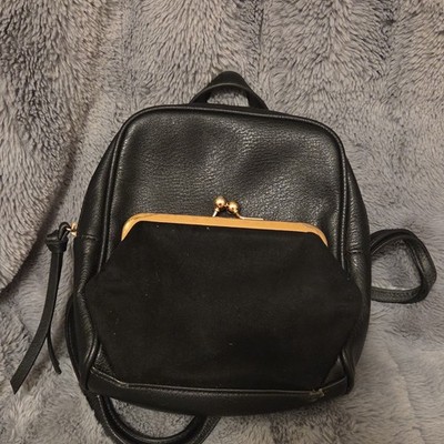LC Lauren Conrad Black Mini Backpack Zip Kiss Lock Pocket Gold Hardware Lined
