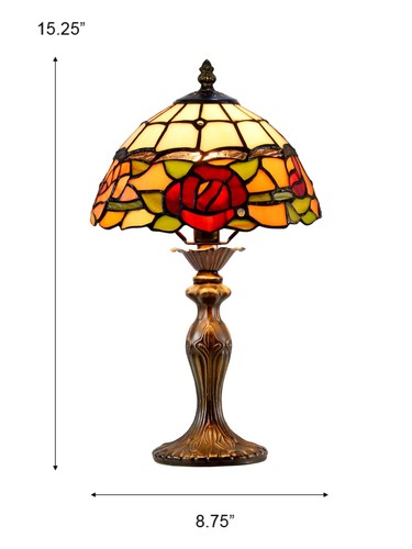 TA24005 Innsdale Rose Handmade Tiffany Accent Lamp, Antique Bronze Finish, 15... - Picture 3 of 7