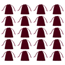 20pcs Flocked Drawstring Bag 3.1 x 3.9 Inch Jewelry Pouches Gift Bags, Claret