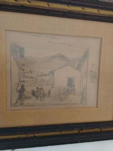 Vintage/Antique Pencil Drawing Of A Mountain Village Homestead - Picture 2 of 4