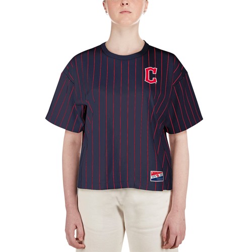 Women's New Era Navy Cleveland Guardians Boxy Pinstripe T-Shirt - Picture 4 of 5