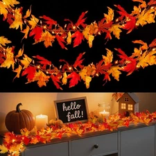 BlcTec Fall Decorations for Home 9 FT Battery Operated 9ft 50LED, Orange 