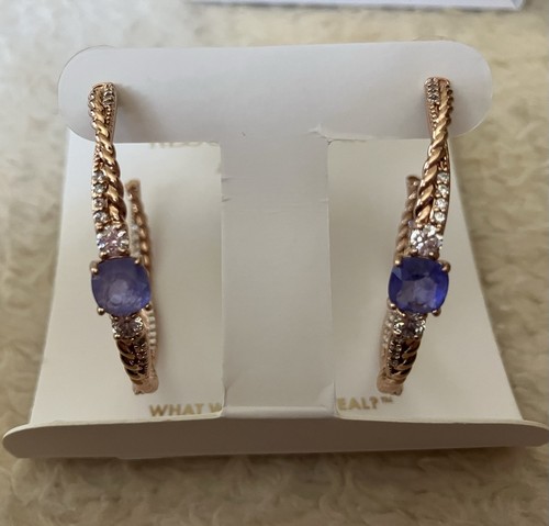 BP Resort Wear Lavender Fluorite Rose Gold Plated “Seaside Hoops” Earrings 💜 - Picture 1 of 6