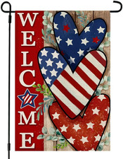 4th of July Patriotic Welcome Garden Flag 12x18 Inch Double Sided USA Flag Heart