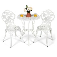 3Pcs Garden Bistro Dining Table Chairs Set Cast Aluminum Rose Design Furniture