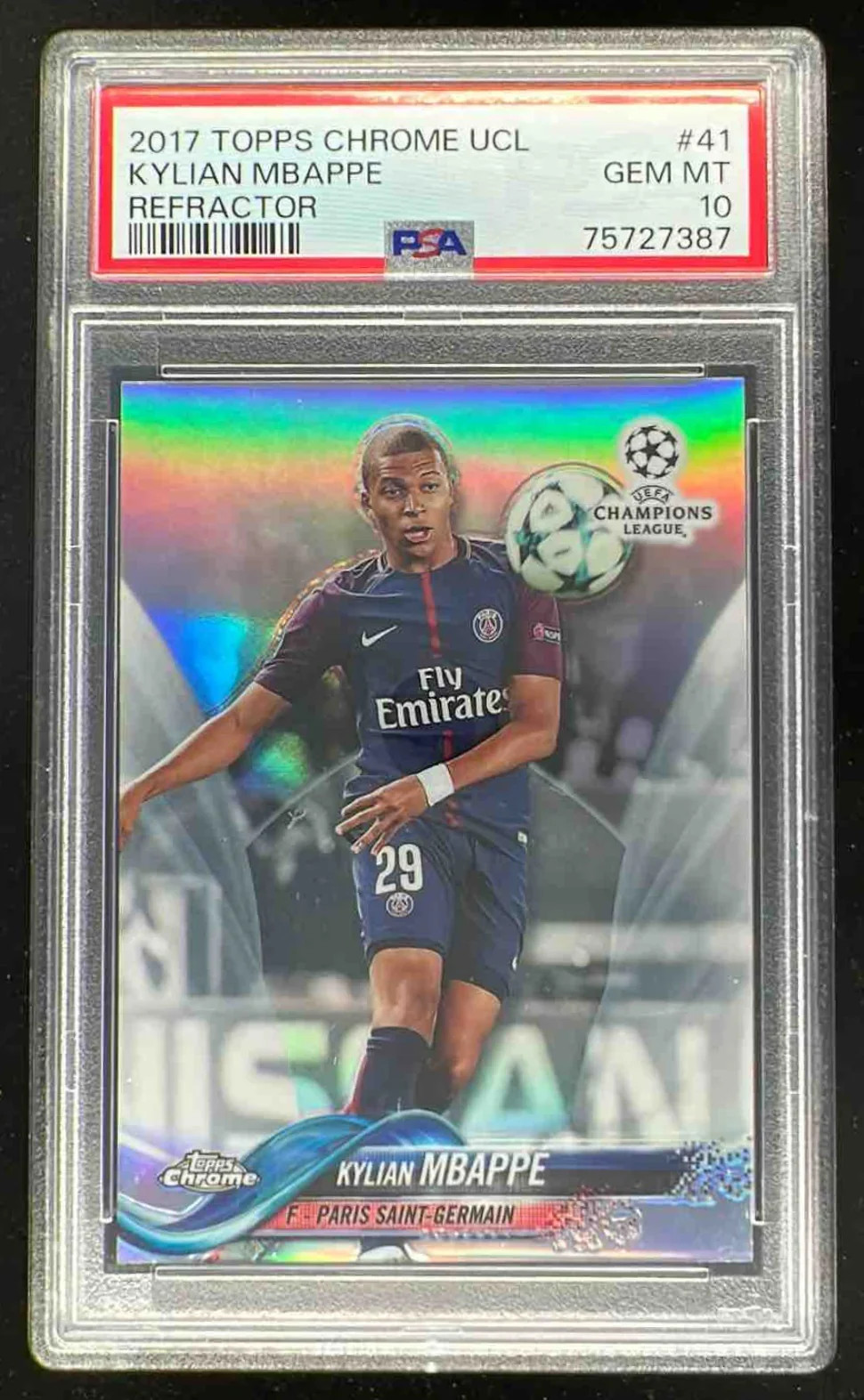 2017 Topps Chrome UEFA Champions League Refractor #41 Kylian Mbappe PSA 10
